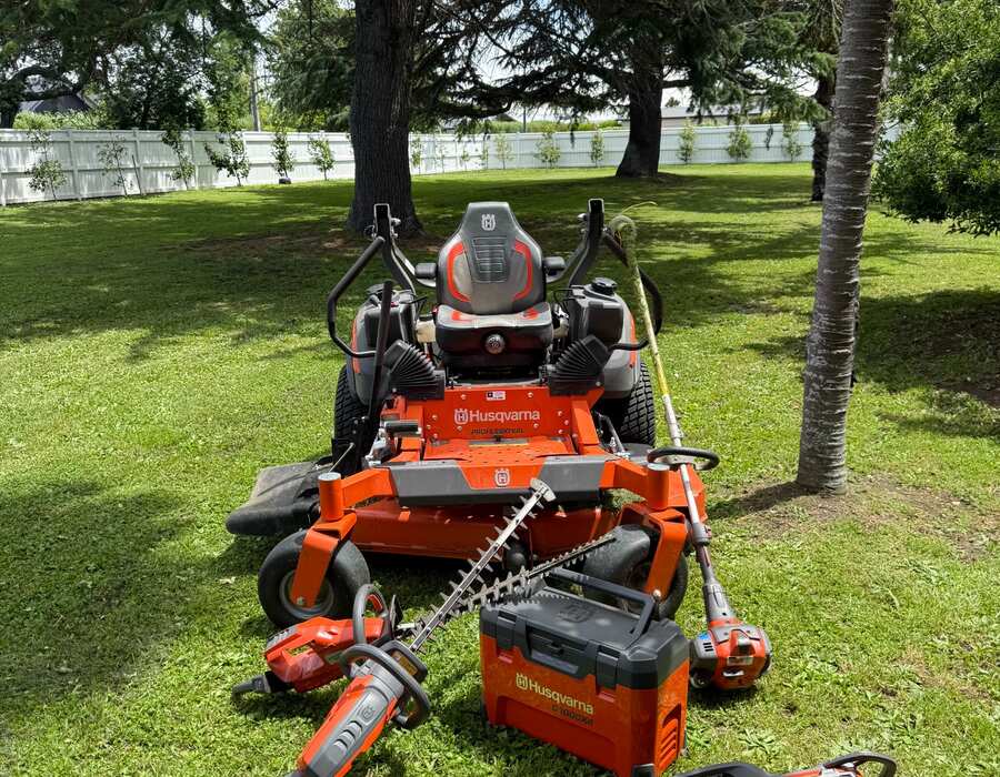 Professional Husqvarna ride-on mower and tools